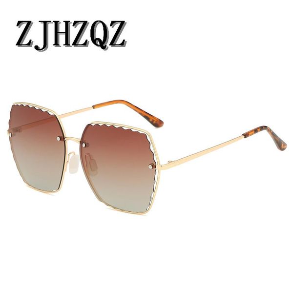 

zjhzqz women oversized pilot polarized sunglasses siamese film rimless avaiation brown black purple pink red glasses eyewear, White;black