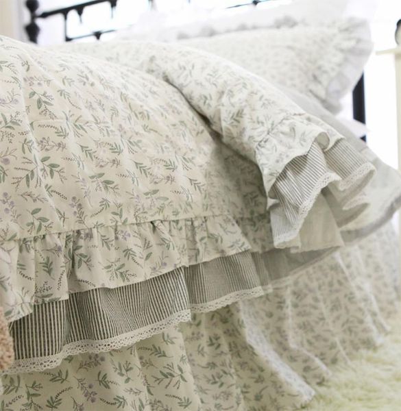 

pastoral green leaf flower bedding set girl,twin full  king cotton ruffled home textile bedspread pillow case duvet cover1
