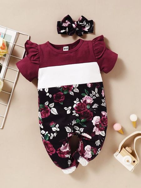 

baby girl color blocking printed t-shirt, jumpsuit and hair band she, Blue