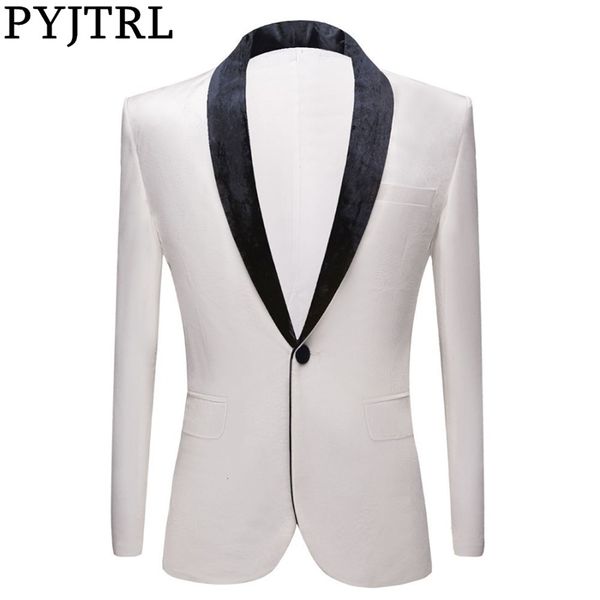 

pyjtrl men's fashion autumn winter pure white velvet slim fit blazer wedding groom prom dress suit jacket stage singer costume lj201223, White;black