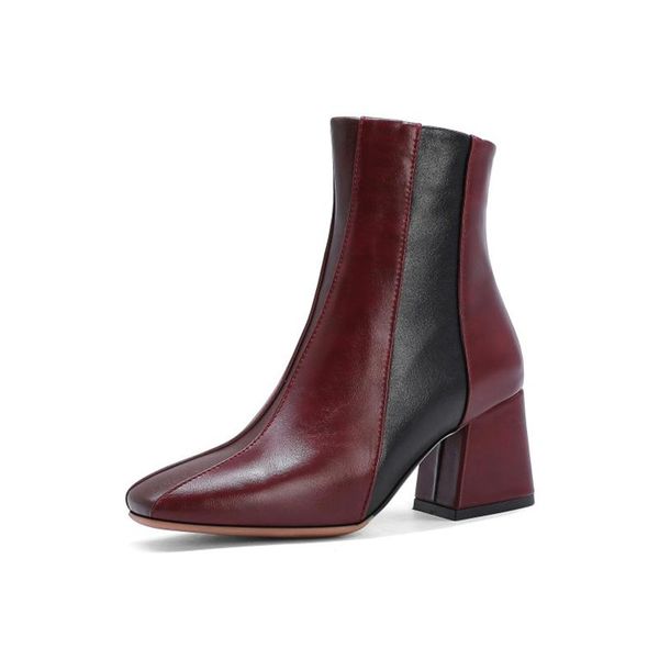 

mkkhou fashion short boot woman 2020 autumn new square head matching color thick heel work boot 6.5cm high heel size 33-48, Black