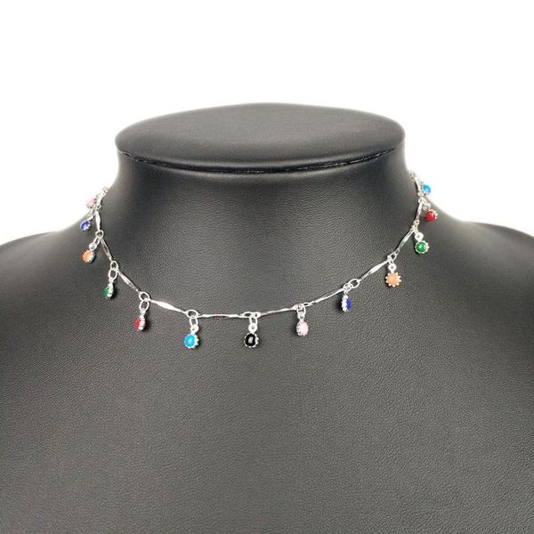 

vintage stone beads choker collar necklace for women bohemian red blue stone pendant necklaces handmade jewelry women necklace, Golden;silver