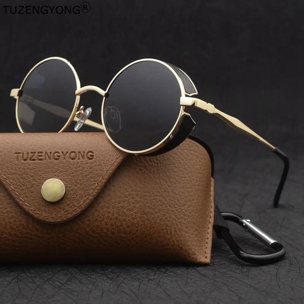 

tuzengyong new gothic steampunk солнцезащитные очки поляризованные мужчины женщины марка дизайнер урожай круглый металлический каркас солнце, White;black