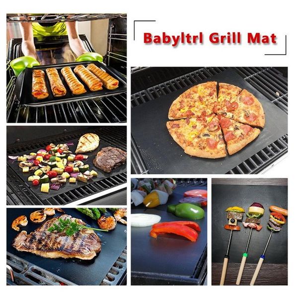 

non stick bbq grill and baking mats reusable telfon coooking plate for party ptfe grill pad barbecue outdoor set of 1 2 3 5pcs bbymkp