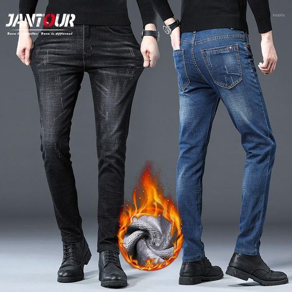 

winter fleece warm jeans for men casual slim straight denim fashion skinny trousers man vaqueros hombre street clothes 27-361, Blue