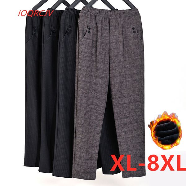 

2021 new extra large size autumn winter middl aged women warm velvet elastic waist straight pants female trousers plus xl-8xl 6r2o, Black;white