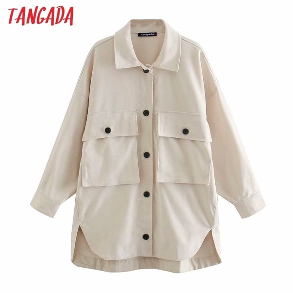 

tangada women oversize big pocket jacket coat turn down collar ladies long sleeve loose boy friend coat 4m245 201112, Black;brown
