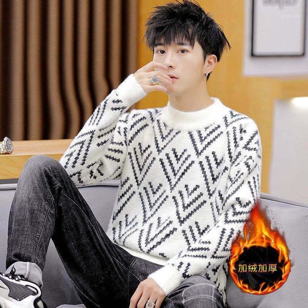 

men's sweaters style sweater men's korean knitted base sweater1, White;black