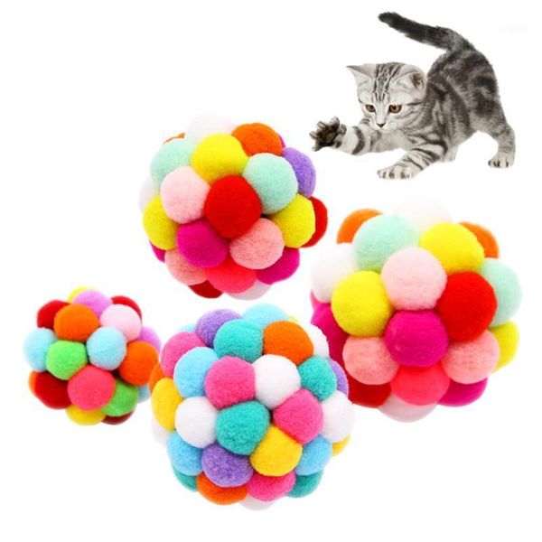 

s/m/l funny pet cat toy ball colorful elastic hand bell bouncing ball built-in catnip interactive training education toy1