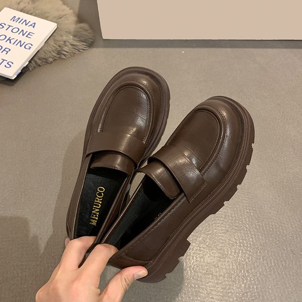 

casual woman shoe all-match round toe british style female footwear loafers with fur new on heels winter preppy dress slip-on, Black;white