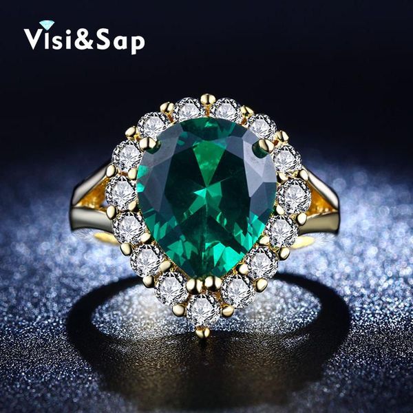 

visisap luxury ring russia green stone rings for women wedding bands anel yellow gold color jewelry vsr201, Golden;silver