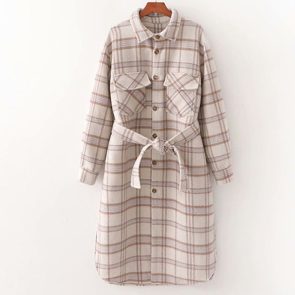 

autumn winter woolen women's 2021 new plaid coats fashion women jacket loose belt long overcoat female casual wool coat, Black