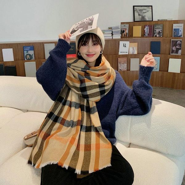 

scarves arrival comfortable thick soft plaid cute tassel scarf warm temperamental fresh knit classical elegant shawl, Blue;gray