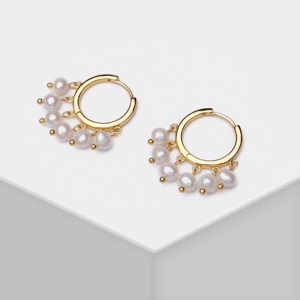 

EH33839-H25 Amorita boutique Cute artificial pearl hoop earrings, Golden;silver