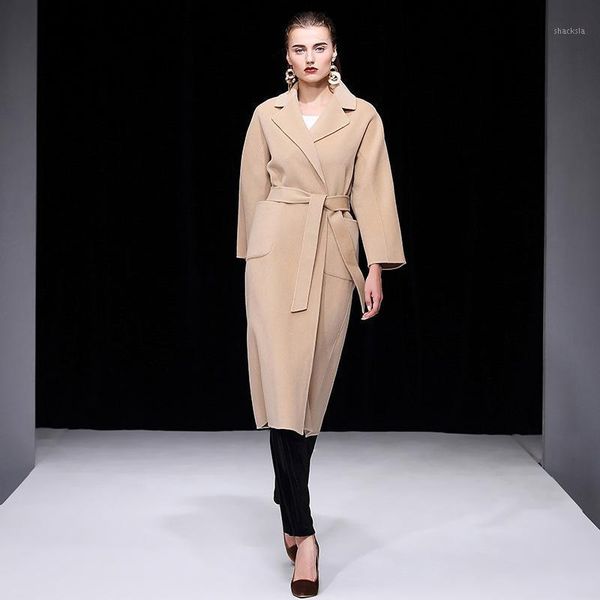 

women s winter coat beige double sided wool cashmere outwear 2020 autumn plus size ladies fashion overcoats long, Black