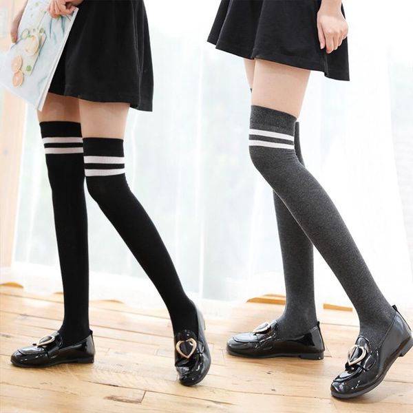 

socks striped long cotton socks women long stockings warm thigh high ladies girls fashion knee high, Black;white