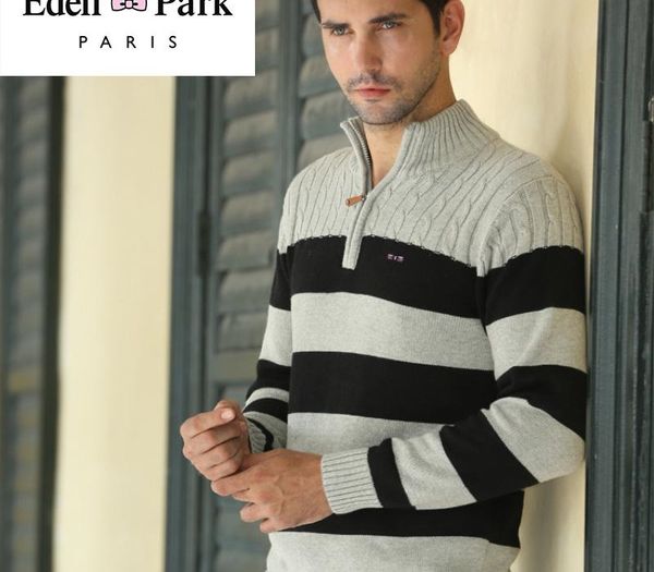 

2020 autumn winter new men's pullover eden park pullover stand collar slim fit thick sweaters man striped knitted 3xl, White;black