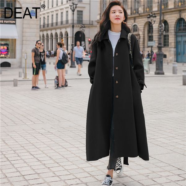 

deat] 2020 autumn winter fashion new women wollen coat over long loose woolen coat with sashes lapel collar high street ht000x1020, Black