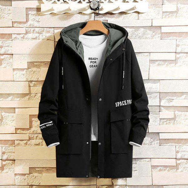 

fashionable cotton padded clothes medium length coat autumn and winter loose fat windbreaker extra large men's, Tan;black