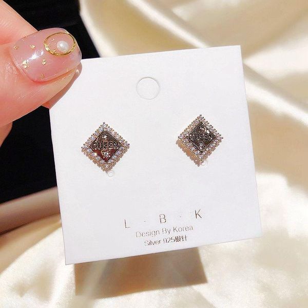 

exquisite queen marked square stud earrings micro paved cubic zircon earrings for women gold color, Golden;silver