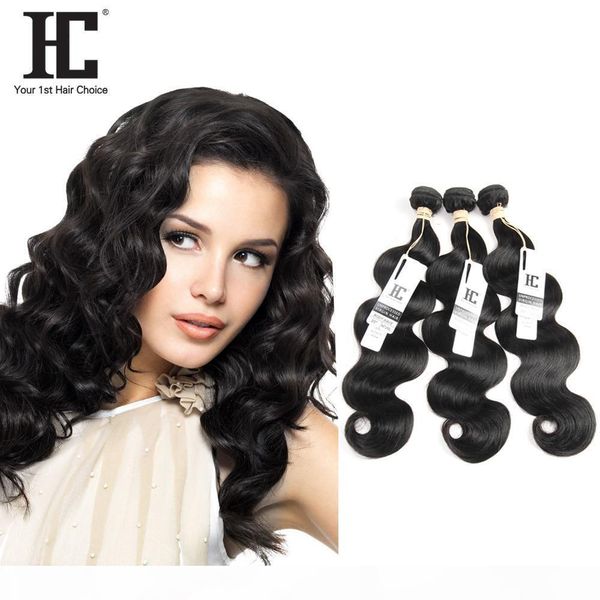 

hc hair brazilian unprocessed virgin human hair wefts wholesale human hair extensions body wave 3 bundles, Black