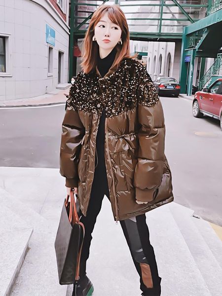 

sequined down padded jacket women 2020 new winter coat korean version loose and warm european station fashion big size female1, Black