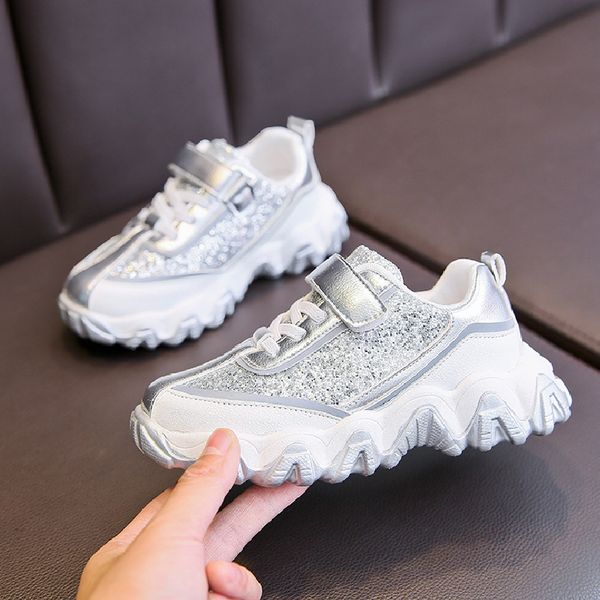 

children casual for girls sneaker boys sport spring new soft bottom glitter shining flat sneakers kids running shoes, Black