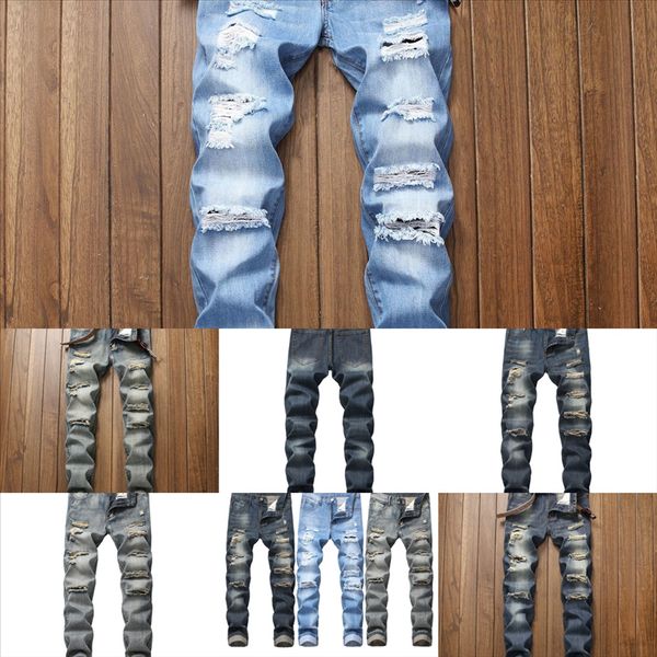 

ceai0 new hole mens jeans man in jean men cotton blend mid waist long hole decoration short spring zipper trousers distressed slim fit, Black