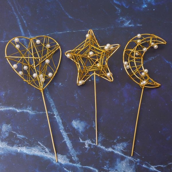 

n75a3 decoration hollow love out five pointed star moon cake cake pearl with three-dimensional iron pearl plug-in cjeyy