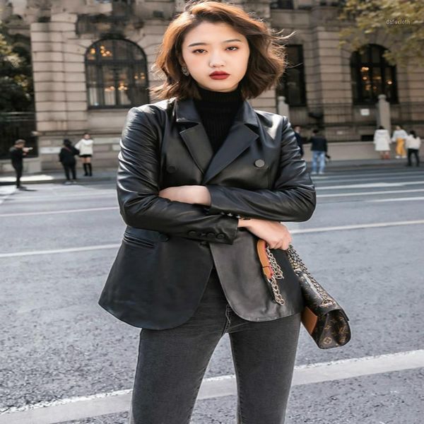 

genuine autumn leather jacket women clothes 2020 fashion streetwear moto sheepskin coat + belt chaqueta mujer 9901 lw7321, Black