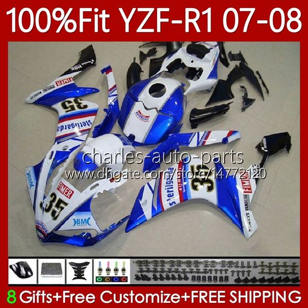 100% Fit OEM-Karosserie für Yamaha Moto YZF-R1 YZF-1000 YZF R 1 1000 CC 07-08 Blauer FIMER-Körper 91NO.27 YZF R1 1000cc YZFR1 07 08 YZF1000 2007 2008 Injection Mold Fairing Kit