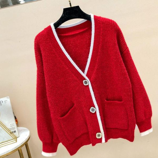 

women 2020 spring autumn sweater knitting new fashion v-neck cardigans female casual elegant pockets long sleeve overcoats g61, White