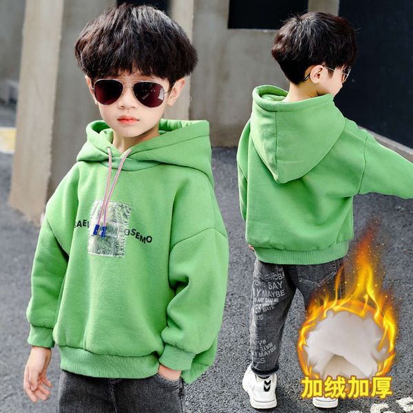 

trend sweater new base 2020 coat boys' middle and large children's hooded winter sle plush to keep warm uosa, Black