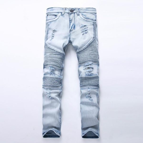 

hole fashion mens designer jeans pants ripped casual denim pants straight slim fit mens clothing plus size1, Blue