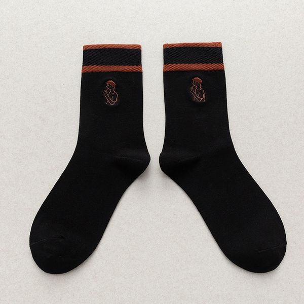 

4dl7v b3etn and socks medium winter new men's embroidered head portrait men's cotton basic medium tube solid color business socks, Black