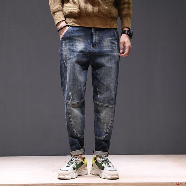 

men's jeans casual fashion wild comfort simple loose personality large yard haren feet male size 28-42, Blue