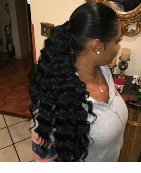 

chic 160g kinky curly women ponytails hair extension african ameircan clips 100% human hair easy ponytail color 1b, Black
