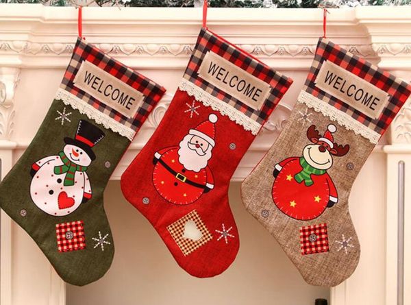 

creative environmental protection canvas christmas socks candy gift bag polyester christmas ornament party christmas gift bag
