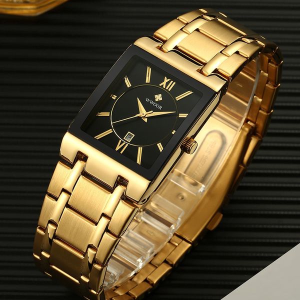 

relogio masculino wwoor gold black watch men quartz waterproof wrist watch for men fashion square casual clock male dropshipping 201118, Slivery;brown