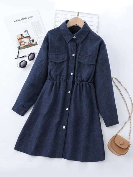 

girls flap pocket corduroy shirt dress she01, Red;yellow