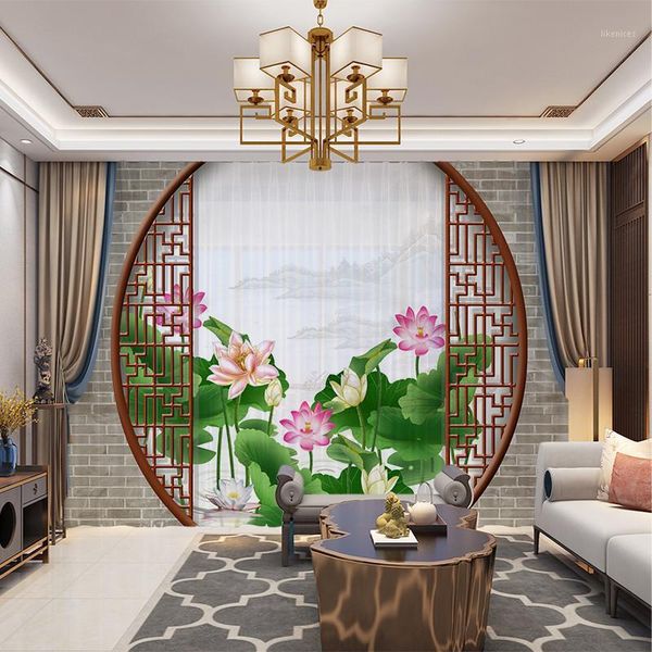 

lotus landscape chinese style 3d window chiffon curtains drape panel sheer tulle living room bedroom curtains home decoration1