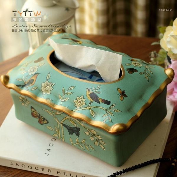 

2020 new value european style retro ceramic do old painted bird butterfly paper towel box, art decorative paper towel box1