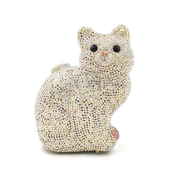

luxury women evening party diamonds beautiful crystal purses elegant clutches bridal wedding party pet cat crystal purses