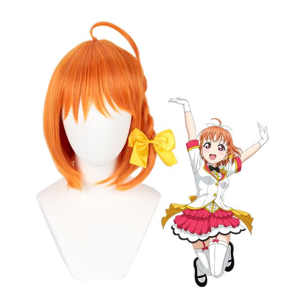 Ama vivi ! Luce del sole !! Parrucca Cosplay Aqours Takami Chika School Idol Project Capelli facciali sintetici lisci corti arancioni