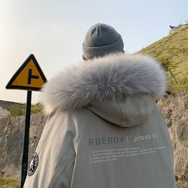 

2021 new men's casual oversize warm parkas winter new woman wool collar chinese style thickened fashion parka 3k09, Black