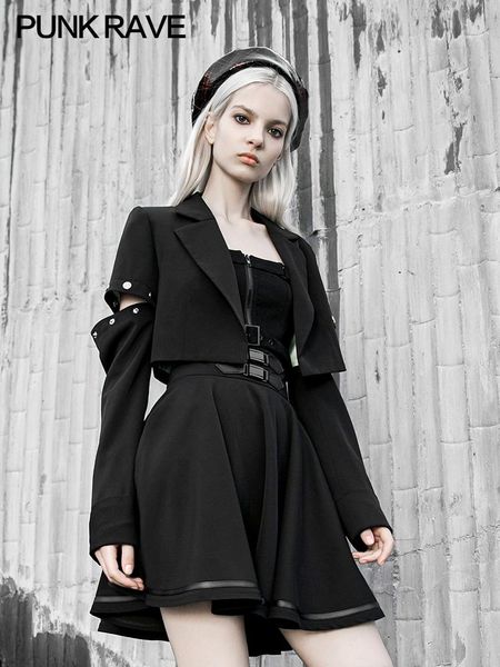 

women's jackets winter college wind youth ageing short jacket gothic fashion turn collar detachable sleeve cute t-shirt, Black;brown