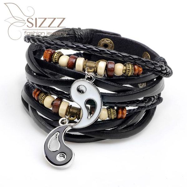 

anklets sizzz 2021 tai chi gossip retro leather personality alloy handmade beaded couple bracelet&bangles for women/men, Red;blue