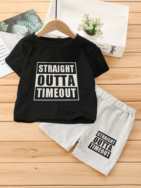 

toddler boys letter graphic tee & shorts she02, White