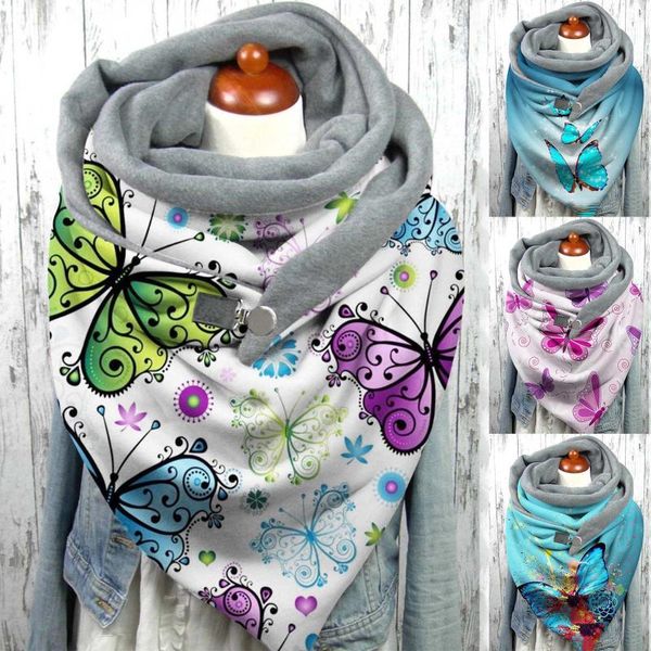 

scarves fashion winter women scarf butterfly printing button soft wrap casual warm shawls thicken cashmere femm, Blue;gray
