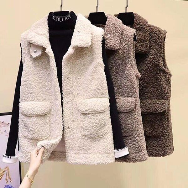 

lamb hair waistcoat female autumn and winter short fur vest waistcoat outer wear lamb velvet small fragrant wind vest jacket, Black